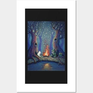 Campfire by river Posters and Art